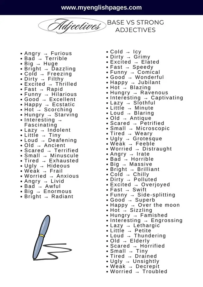 base and strong adjectives list pdf