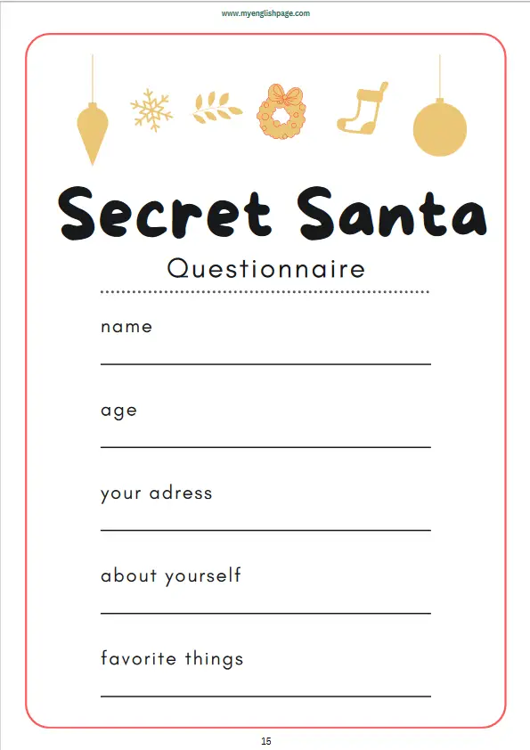 Christmas Activities: Secret Santa Questionnaire